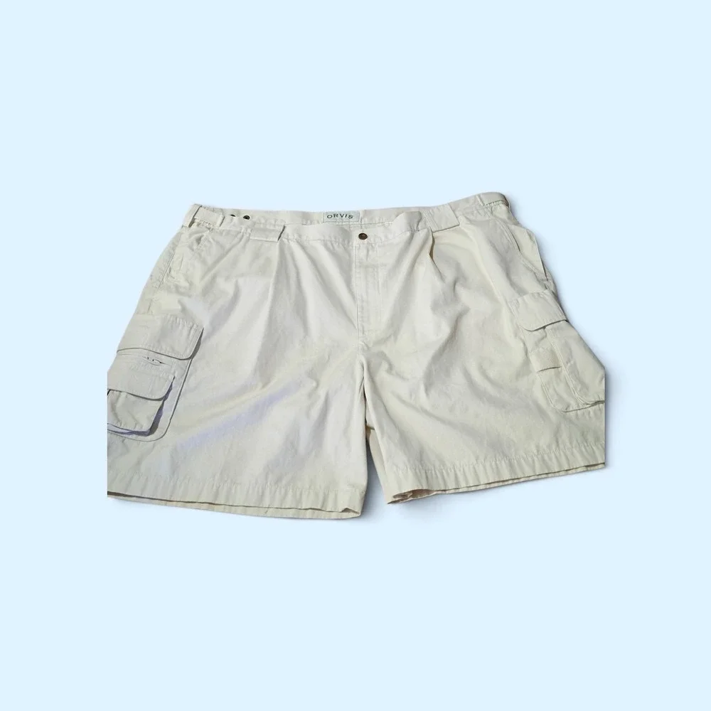 Orvis Mens Cargo Shorts Size 46 Cream Off White Cotton Canvas Outdoor Hiking